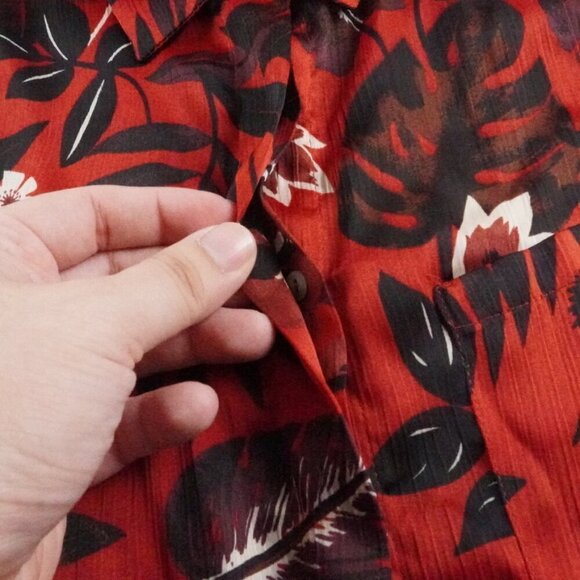 Zara Floral Print Button Up Top Womens Extra Small Black Red - Picture 3 of 10